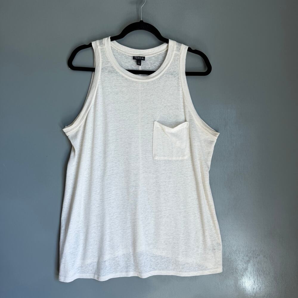 TORRID Women's 1X White Lightweight Tank Top Linen Blend Transparent Summer